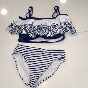 btween bmagical Navy and White Girls Size 7 Swim Bikini